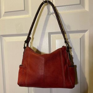 FOSSIL 1954 VINTAGE RED LEATHER SHOULDER BAG brown braided strap